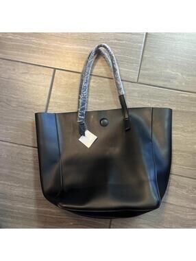 Macy's Black Faux Leather Blue Insides Women's Tote Bag Big